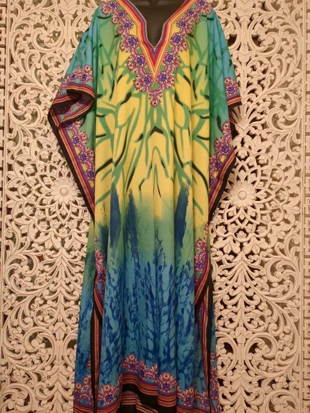 OSFM 🐠🐟🐠 Colorful Kaftan Beach Cover Up Lounging Wear Maxi Dress